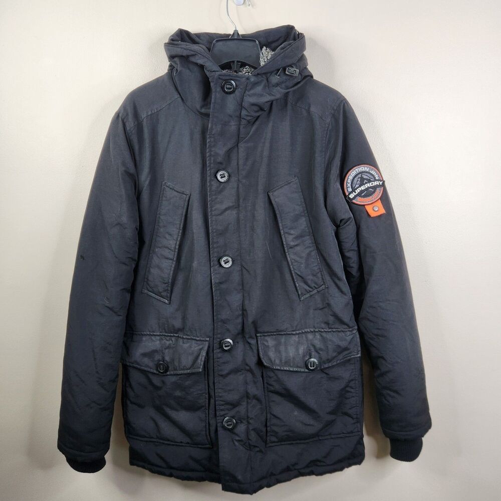 Superdry Mens Everest Mountain Parka Full Zip Button Utility Outdoor Coat Medium